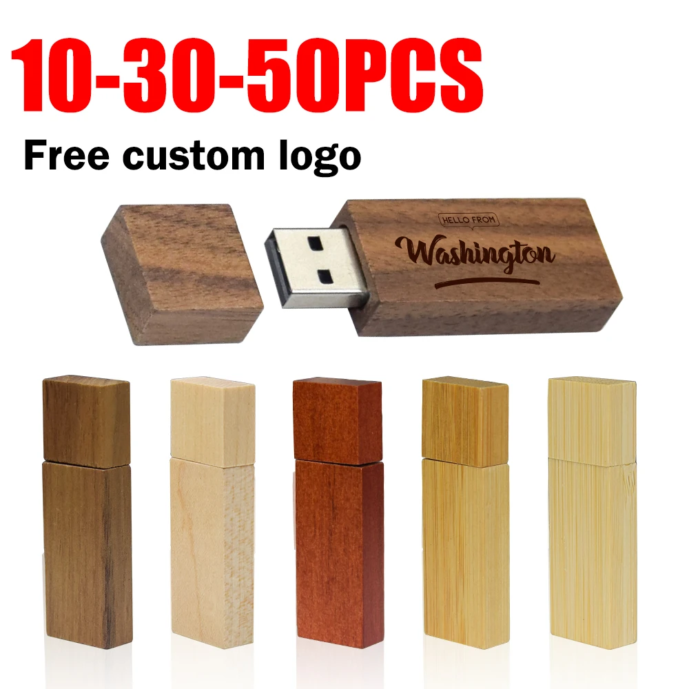 

10/30/50pcs Wooden Business Usb Flash Drive Natural Wood Turn Over Pendrive 4GB 8GB 16GB 32GB 64gb Memory Stick Free Custom Logo