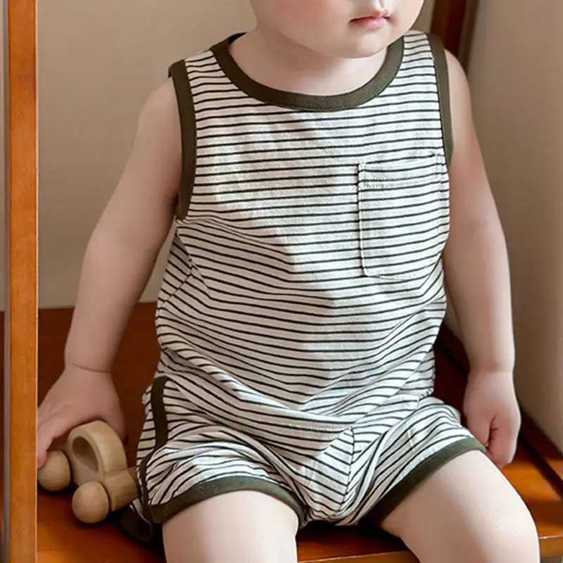 Summer Children's Striped Vest Set Baby Sleeveless Top and Shorts Lightweight and Casual Cute Two-piece Set for Boys and Girls
