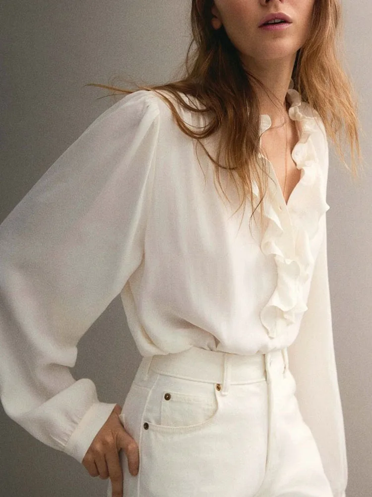 

Spring 2026 New Sweet Faionable Comfortable Women's Clothing Pleated Collar Viscose Top Versatile Sli Ethnic Stage Costume