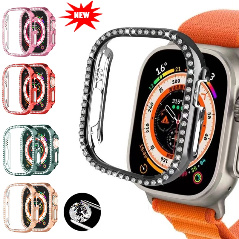 Casing berlian untuk jam tangan Apple, penutup pelindung Bumper Bling 7 8 9 41/45mm 44mm 42mm 40/38mm ultra-2 49mm Seri 3 4 5 6 SE