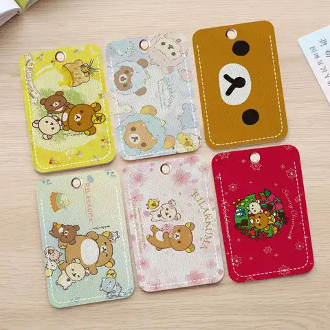 Kawaii Rilakkuma Bear Card Holders Student ID Card Protective Cover Cases Student Campus Access Cards Key Chain Anti-lost