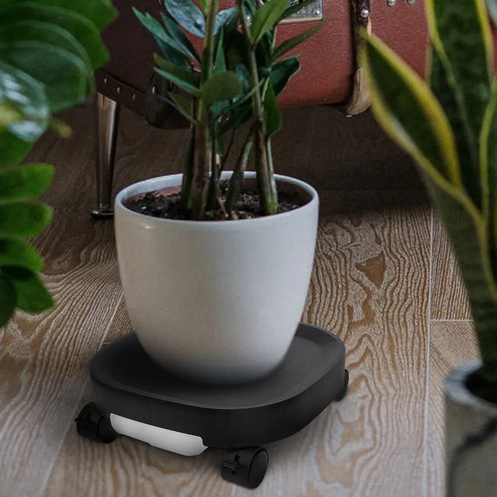 Plant Caddy Thickened Resin 11.79 Inch Indoor Outdoor Rolling Plant Stand Swivel Wheels Brake Water Tray Flower Pot Dolly