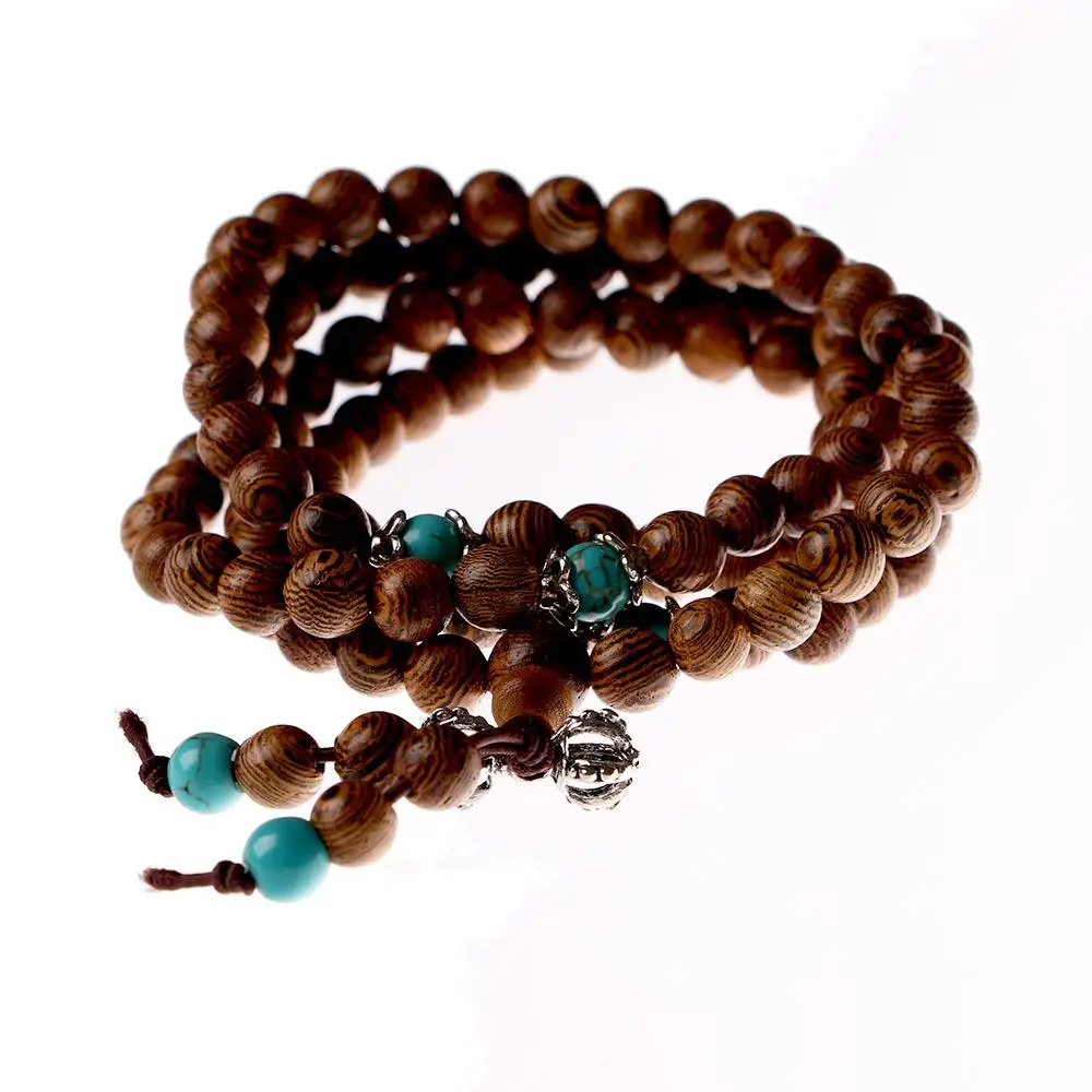 Stone Bangle Mala Tibetan Beads 108 Bracelet Buddhist Turquoise Wenge