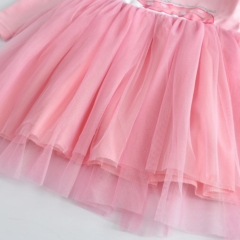 DXTON Mädchen Einhorn Cartoon Print Kleid Kinder Rosa Prinzessin Mesh Tüll Geburtstag Party Festival Kleider Kinder Kleidung 3-8 Jahre – Detail 8