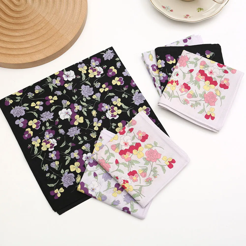 12pcs 100% Cotton Floral‑Print Handkerchief for Women Vintage Nostalgic Flower Hanky Portable Pocket Cloth for Daily Outdoor Use