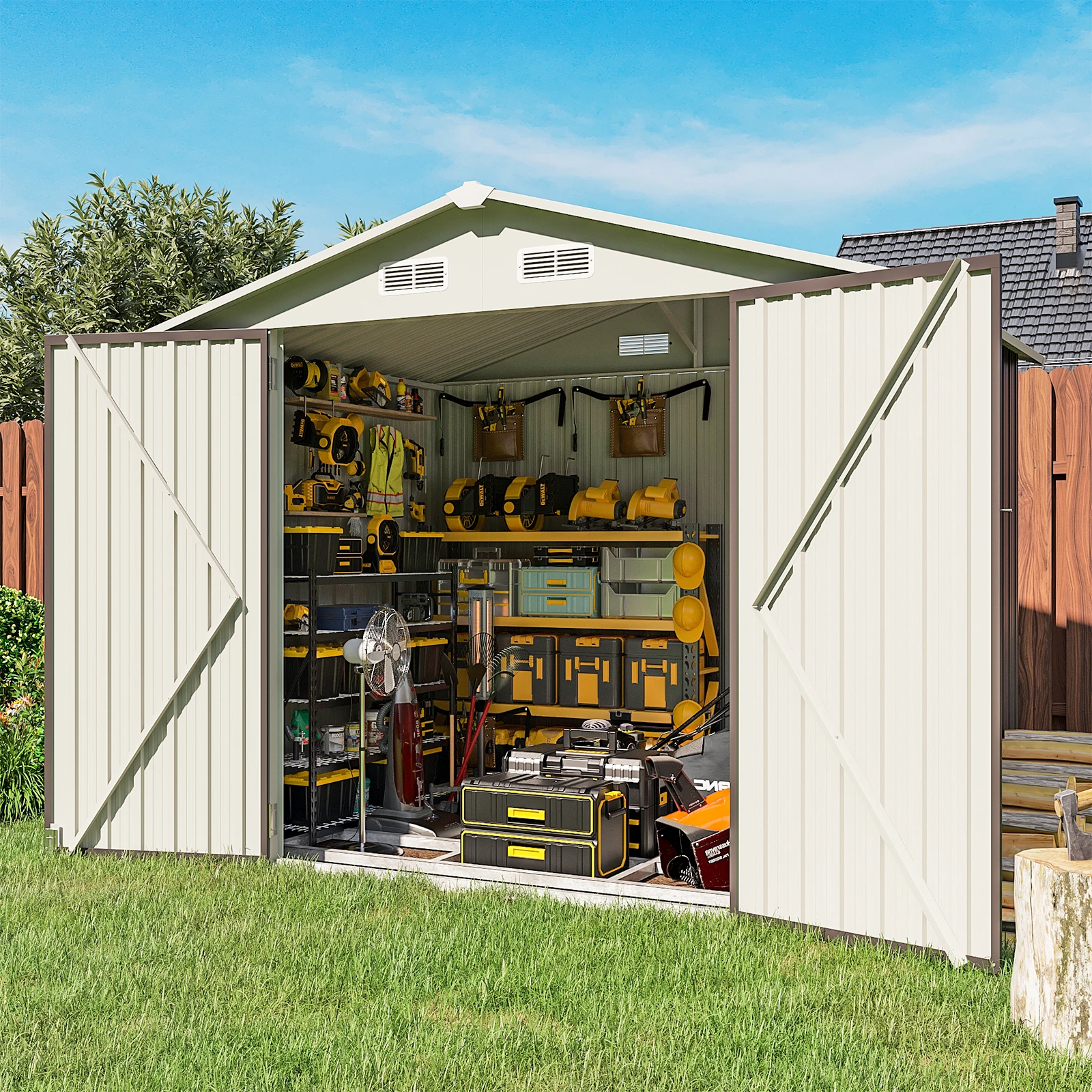 8 FT x 6 FT Outdoor Storage Shed, Steel Utility Storage House with Door & Lock, Metal Sheds Outdoor Storage for Backyard Garden