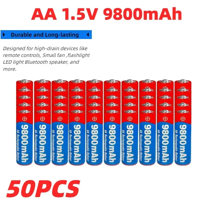 

100% Original High Quality Rechargeable AA Battery 1.5V 9800mAh High Capacity Long Lasting for LED Light Toy Camera Microphone