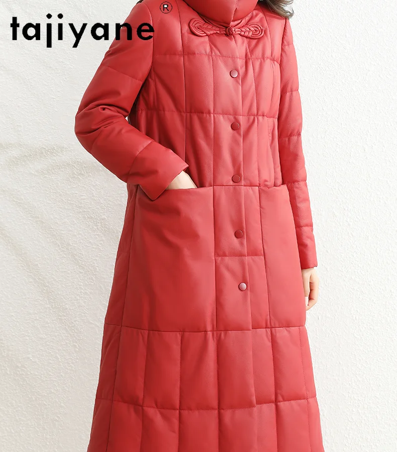 TAJIYANE Donsjas van natuurlijke schapenvacht Dames Rode lange pufferjassen Premium lederen jas Wintervrouw Kleding 2025ativosativosativos상 dzi