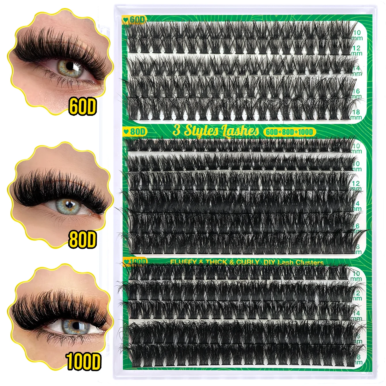 FAI DA TE 5D Fluffy Lash Cluster 60D/80D/100D Ciglia Spesse Cluster Ciglia Individuali Wispy 10-20mm Cluster Estensione Ciglia