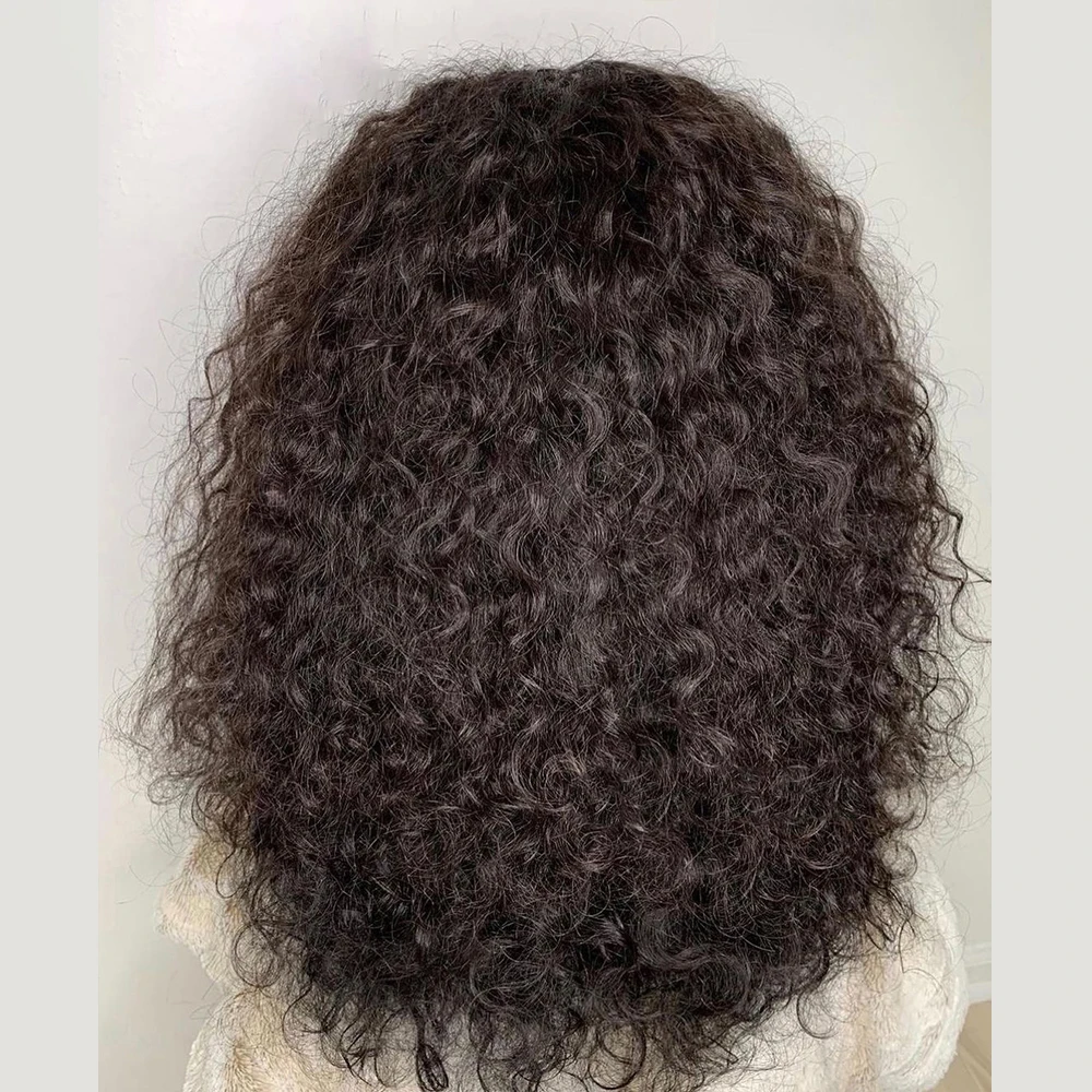 Peluca rizada de encaje frontal para mujer, pelo de bebé Natural, negro, suave, larga, 180de densidad, predesplumada diaria, resistente al calor, sin pegamento, 26 pulgadas