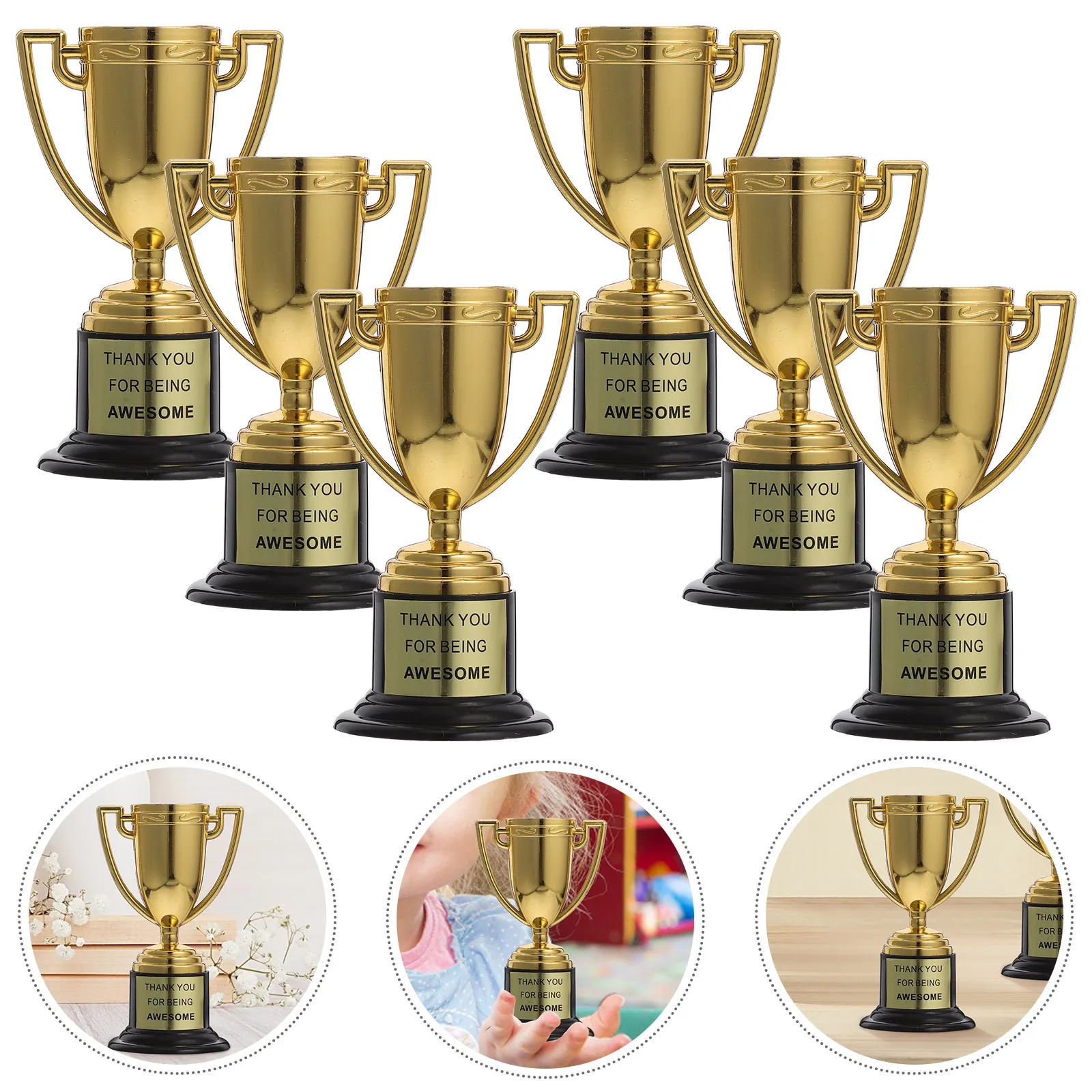 

6Pcs Mini Gold Trophies Plastic Award Cups Elegant Compact Design Sports Competition School Party Favors Participation Prize