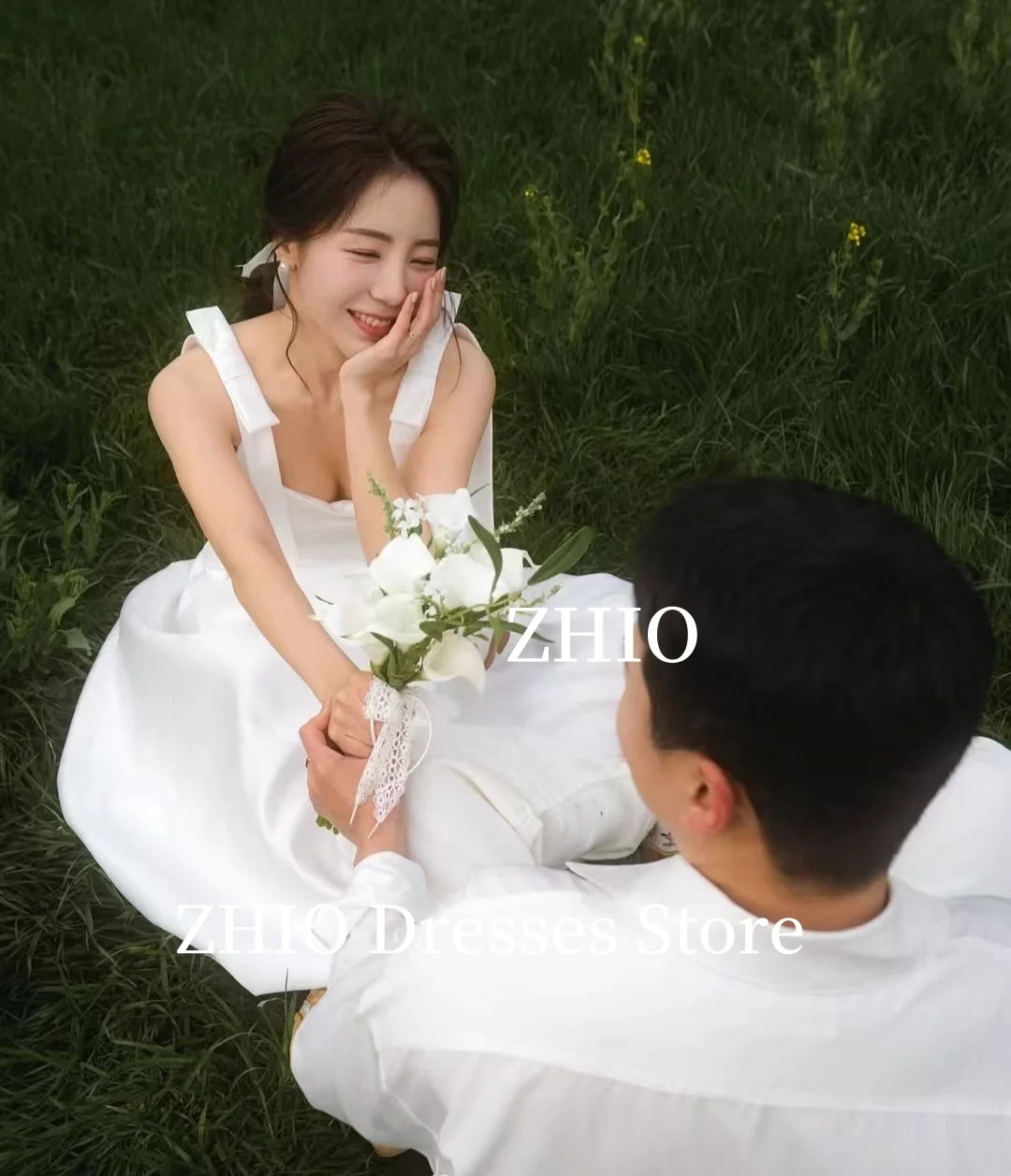 ZHIO Элегантное свадебное платье Милая трапеция с бантом и лентами на тонких бретельках Вечернее свадебное платье Корейская фотосессия по индивидуальному заказу