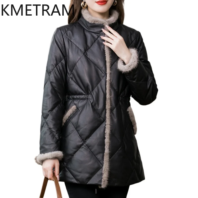 KMETRAM Genuine Sheepskin Down Jackets Women Mink Fur Stand Collar Puffer Jacket Fashion Winrter Coats 2026 Woman Clothing 가죽자켓
