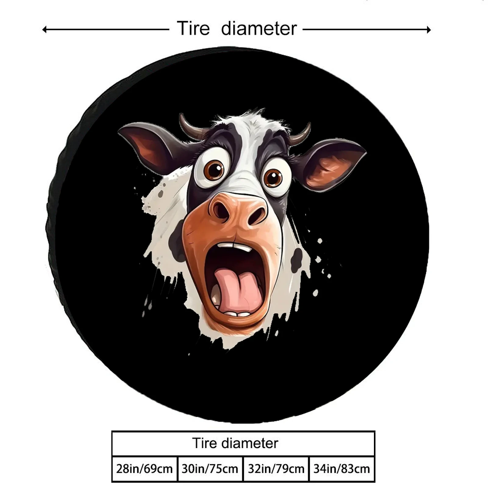Cartoon Funny Cow Pattern, Multi-Functional Multi-Purpose Spare Tire Cover, Available In Multiple Sizes, Polyester Material Wind