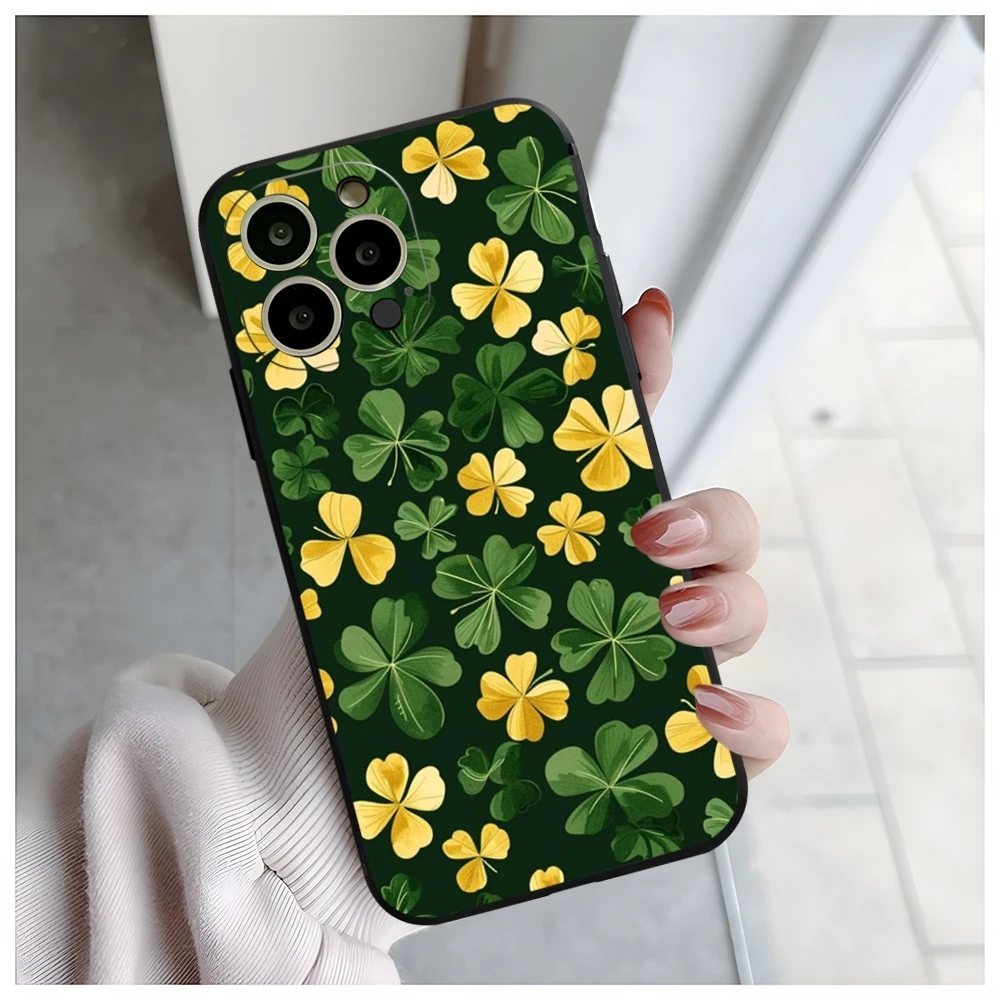 Lucky Four Leaf Clover Phone Case for iphone 14 15ProMax 16 11 13 12 Pro Xs Max Mini Xr X 7 8 Plus Shell Coque