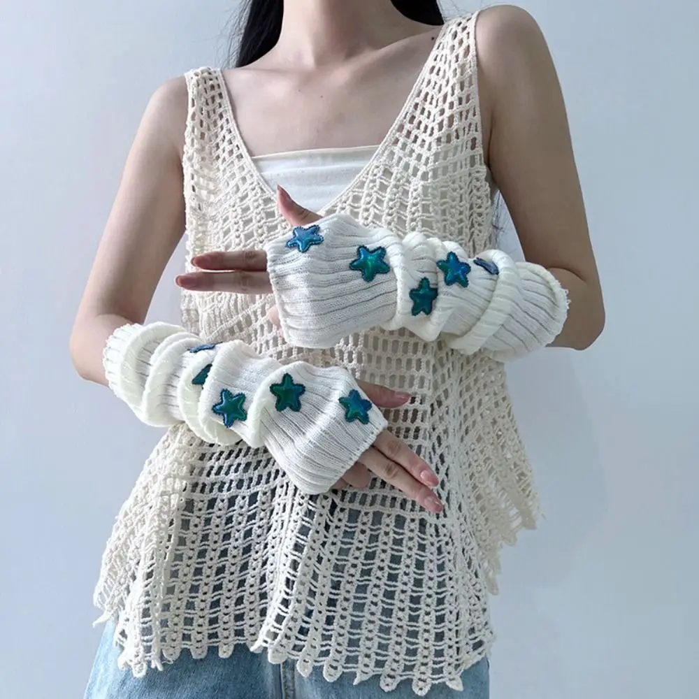 Guantes de punto de estrella de Color sólido Simple, calentadores de brazo góticos Y2k que mantienen el calor, guantes sin dedos estilo Lolita, ropa de calle