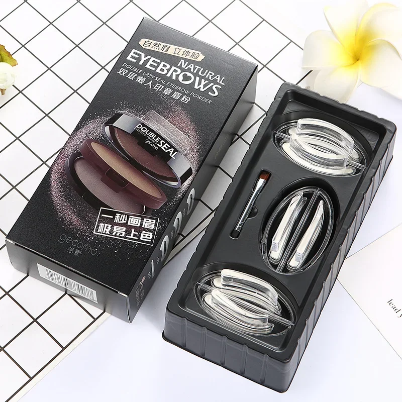 Double couche double couleur tampon sourcil poudre rapide maquillage timbre sourcil imperméable sourcil teinte maquillage débutant disponible