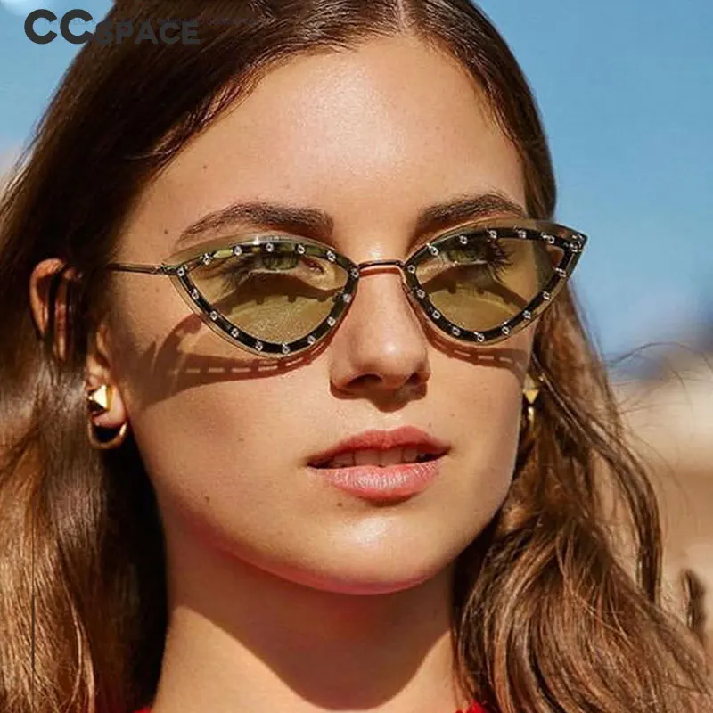 55554 نظارات شمسية فاخرة بدون إطار للنساء نظارات شمسية مرصعة بالألماس على شكل مثلث نظارات أنيقة للعلامة التجارية للمصمم Uv400 #5