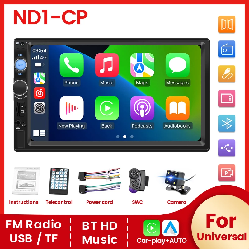 NaviFly ND1-CP MP5 Player Autoradio Multimedia Player 2 din Car Radio With Carplay Android Auto For Universal Auto audio FM BT