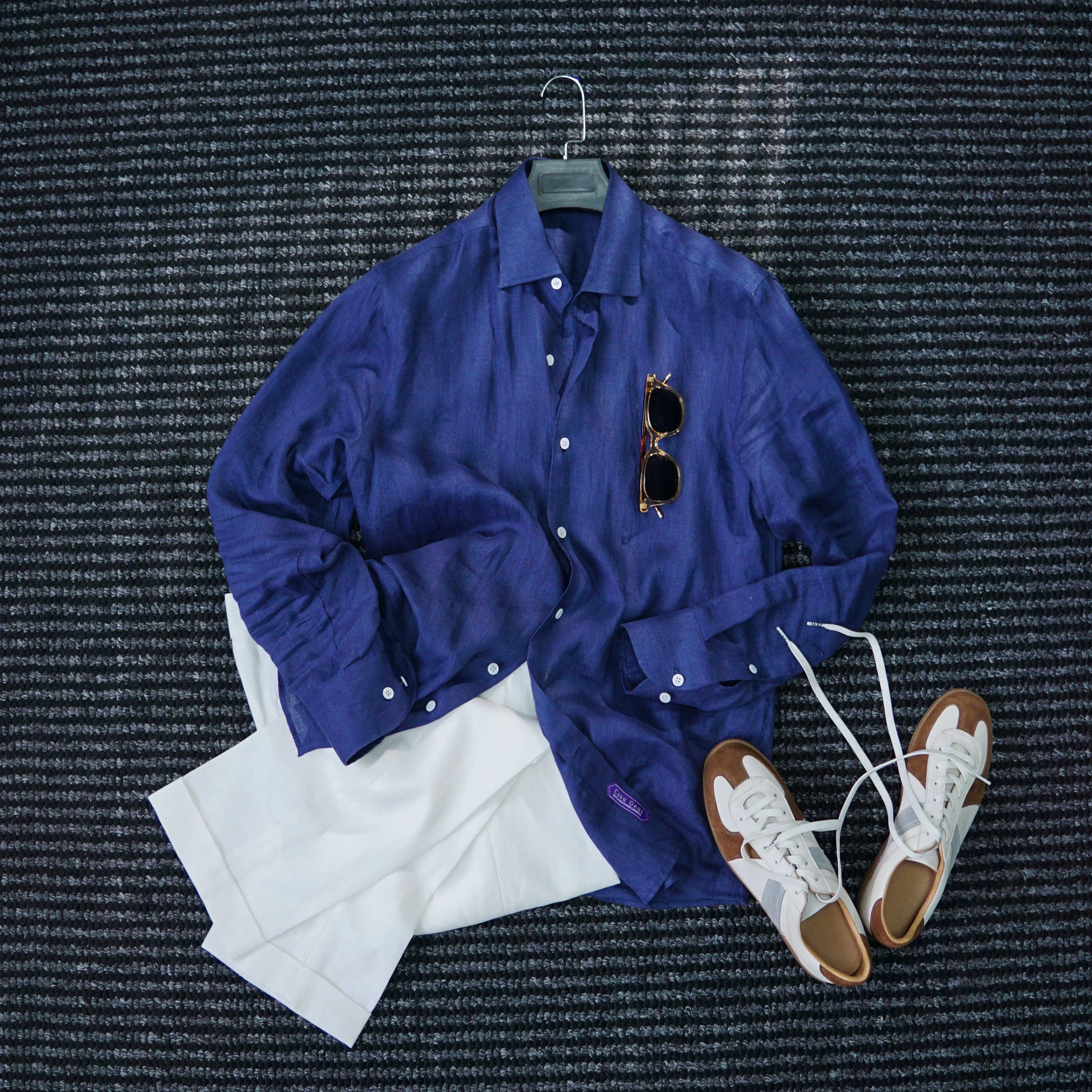 

Early autumn upstart old money 100% linen gentleman elegant long-sleeved shirt men's fashion high-end shirt