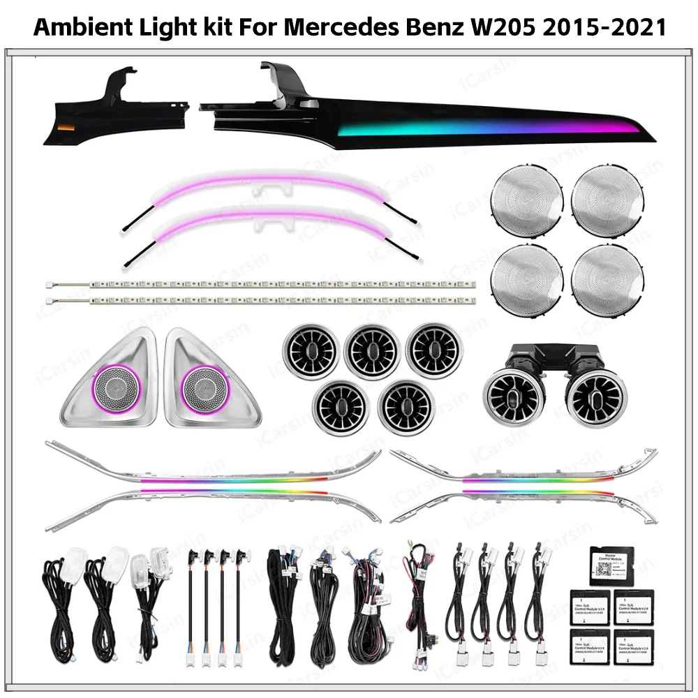

64 Colors APP Control Dynamic Ambient Light for Mercedes C Class W205 C300 C400 C43 C63 2015-2021 Interior Atmosphere Lamp Kit