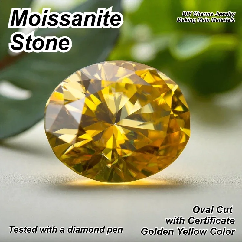 

High-quality Moissanite Stone Oval Cut Golden Yellow Color VVS1 DIY Charms Jewelry Making Main Materials with Certificate