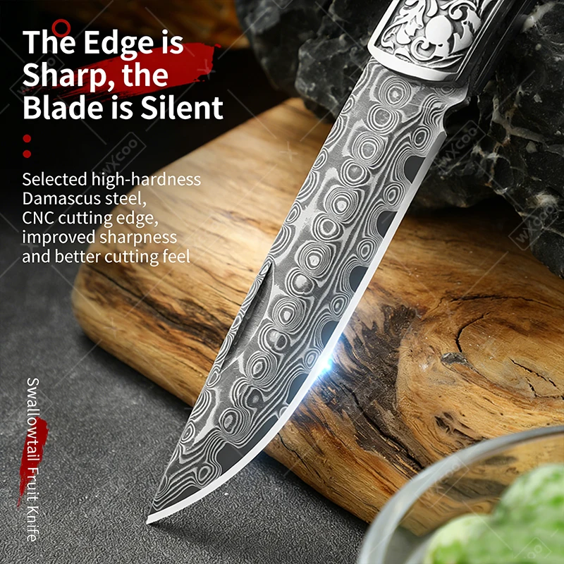 WXCOO دمشق الصلب جيب سكين للفرد دائم المطبخ سكين الطاهي اللحوم الساطور الفاكهة التقشير سكين للفرد أفضل رجل الهدايا