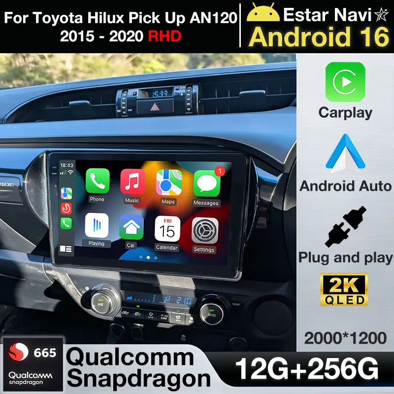 Android 16 Wireless Carplay For Toyota Hilux Pick Up AN120 2015 - 2020 RHD Stereo 360 Camera Navigation Auto Player Head Unit BT