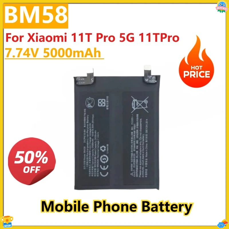 

100% New High Quality 7.74V 5000mAh BM58 Replacement Mobile Phone Battery For Xiaomi 11T Pro 5G 11TPro