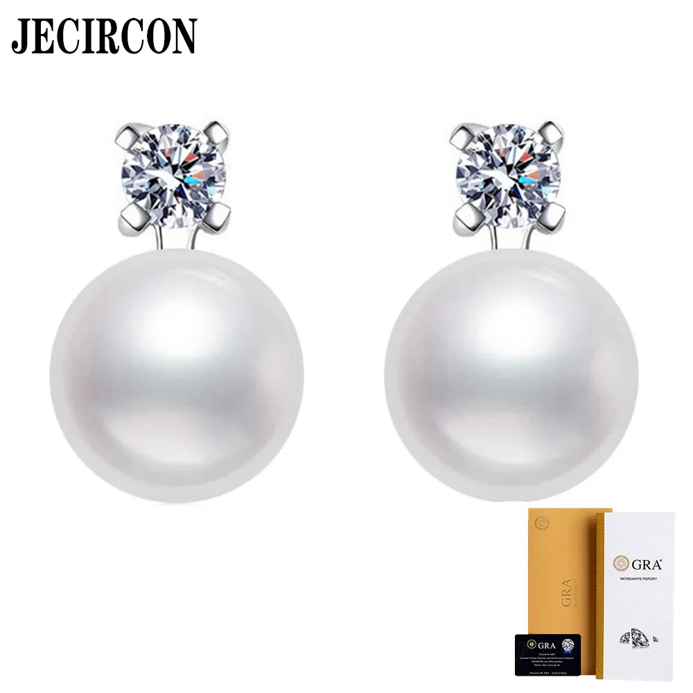 

JECIRCON 925 Sterling Silver Drop Earrings for Women 0.3ct Moissanite Simple Natural Pearl Studs Korean Version Princess Jewelry