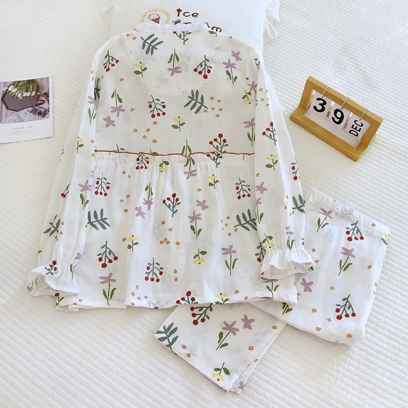 Pure Cotton Floral Maternity Suit For Breastfeeding Pregnant Women 2024 Spring New V-Neck Sleepwear Nursing Clothes