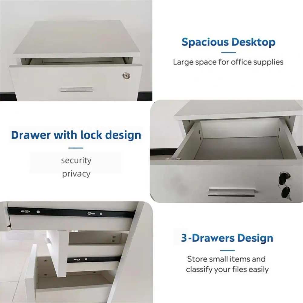 360 Degree Casters Large Capacity Spacious Desktop Heightening Design File Cabinet 3 Drawer Rolling Office Bookcase with Lock