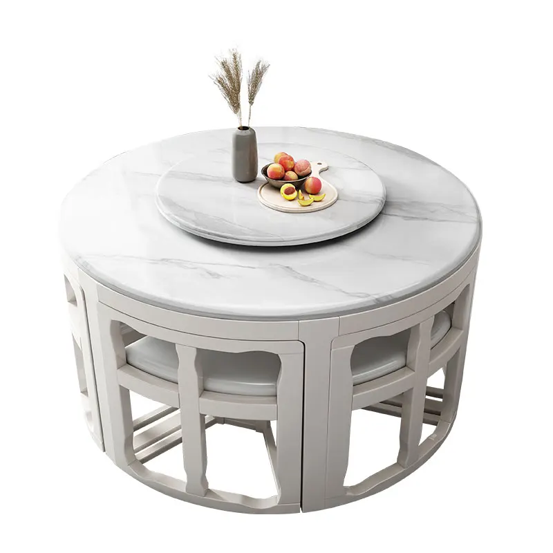 

Combination of modern minimalist dining room, household round table with turntable