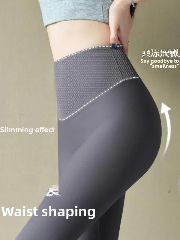 بنطلون يوجا من الحرير الصناعي للنساء، بنطلون ضيق رقيق لرفع البطن وتحسين شكل الأرداف، بنطلون ثلاثة أرباع من ألياف البوليستر