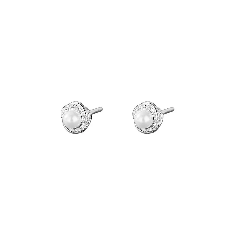 

Tibetan Silver Imitation Pearl Twisted Round Stud Earrings for Women Trendy Fashion Jewelry Minimalist Accessories