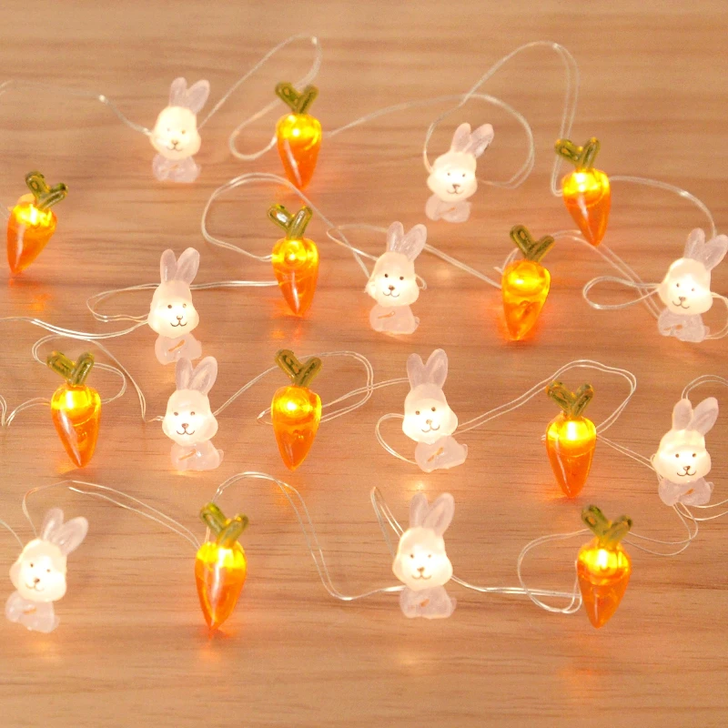 

2M 20LED Easter Rabbit String Light Carrot Chick Eggs Fairy Light Garland Happy Easter Party Decoration For Home Kids Gift 2024