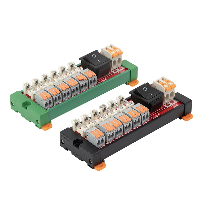 DC power distribution 6ch din rail mounted fast connect block electricity current wiring LED switch 5v 12v 24v 36v 48v 60v