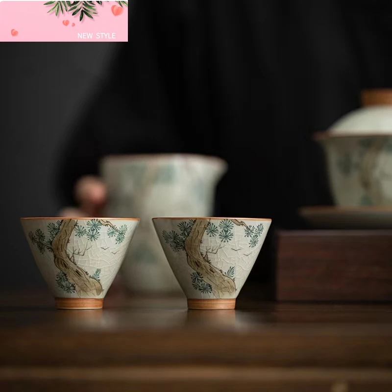 

2 шт./лот, ручная роспись, винтажные китайские чашки из сосны, керамический красивый набор чайных чашек, чайная посуда, кружки для чайной церемонии, чайная чашка Lily Deng's