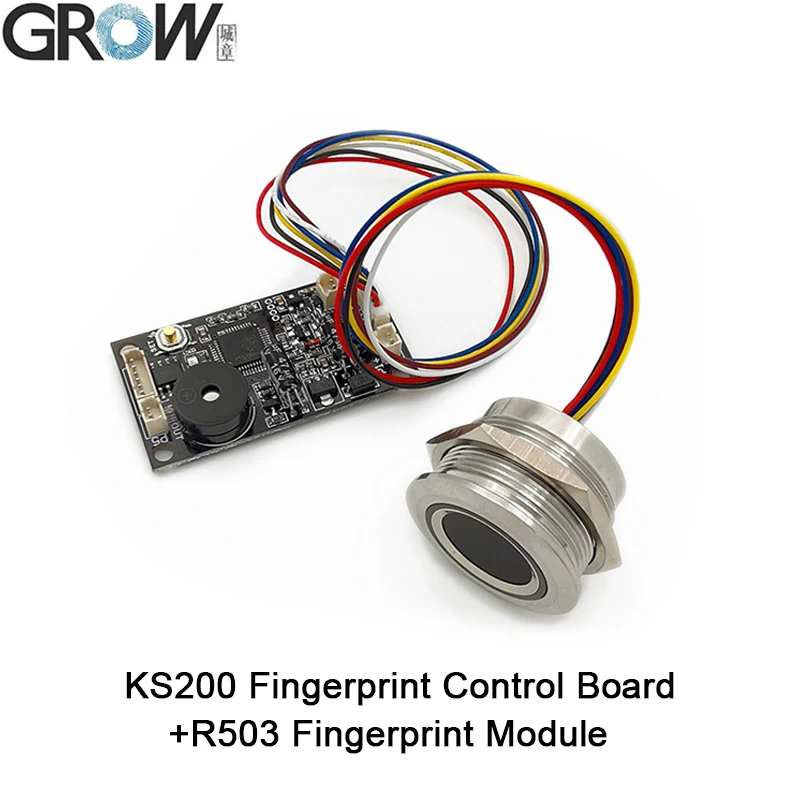 

GROW 4*AA Battery or DC3.7V-6.5V Ring Indicator Light Door Access Control KS200+R503 Capacitive Fingerprint Access Control Board