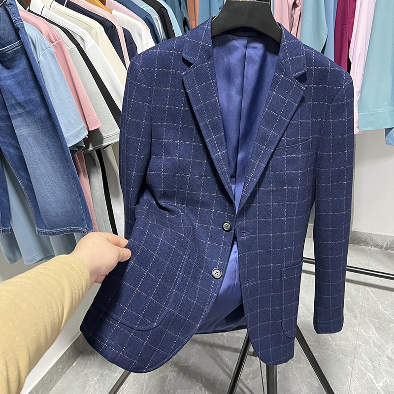 

Classic Plaid Faionable Slim Fit Casual Suit Jaet Spring Autumn Two Button Sea Scissors Label Versatile Busin Casual