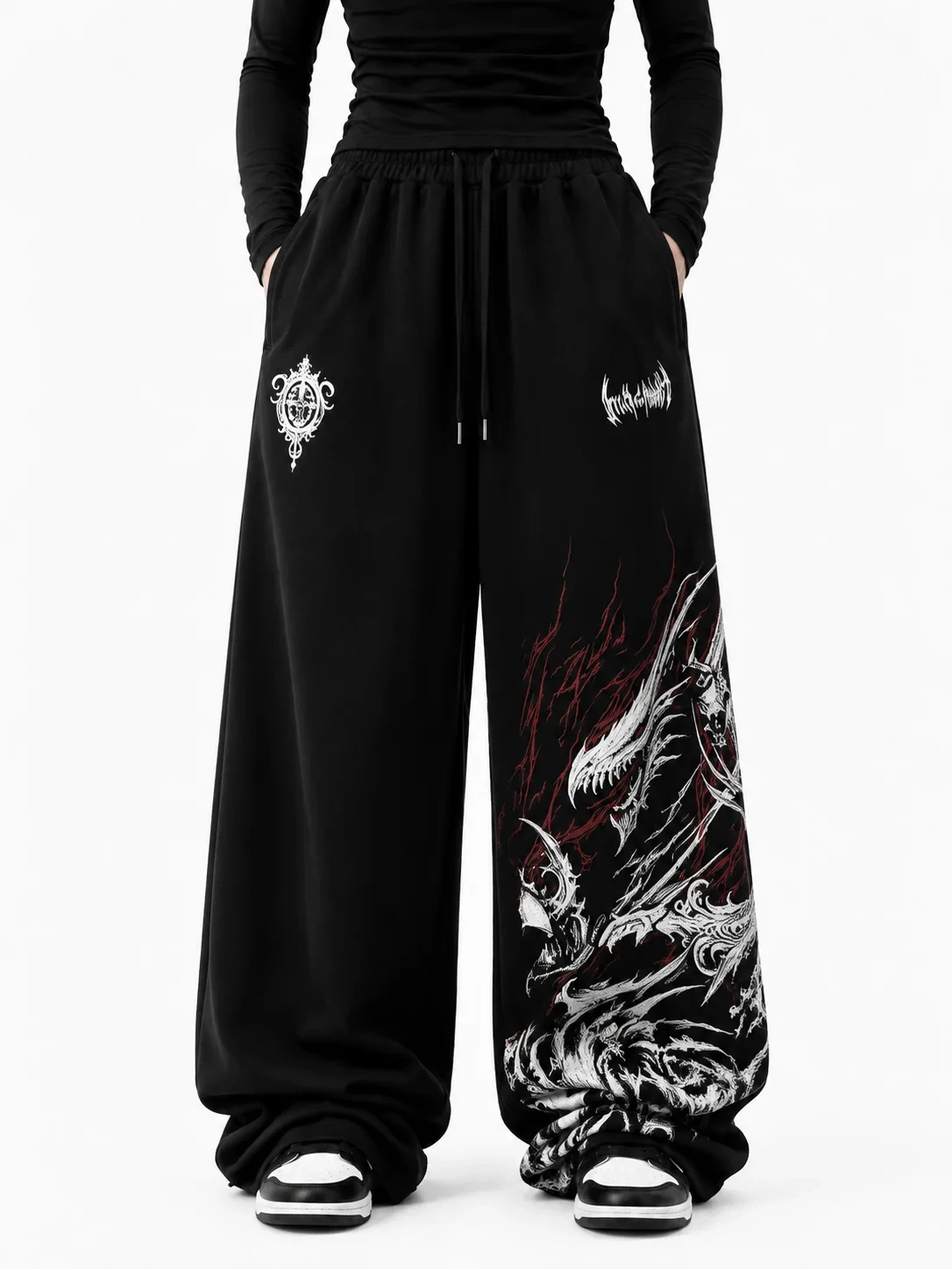 Men Vintage Ink Dragon Totem Casual Pants,Dark Subculture Fashion, Suitable Themed Meetups,Street Style Shoots Weekend Night Out