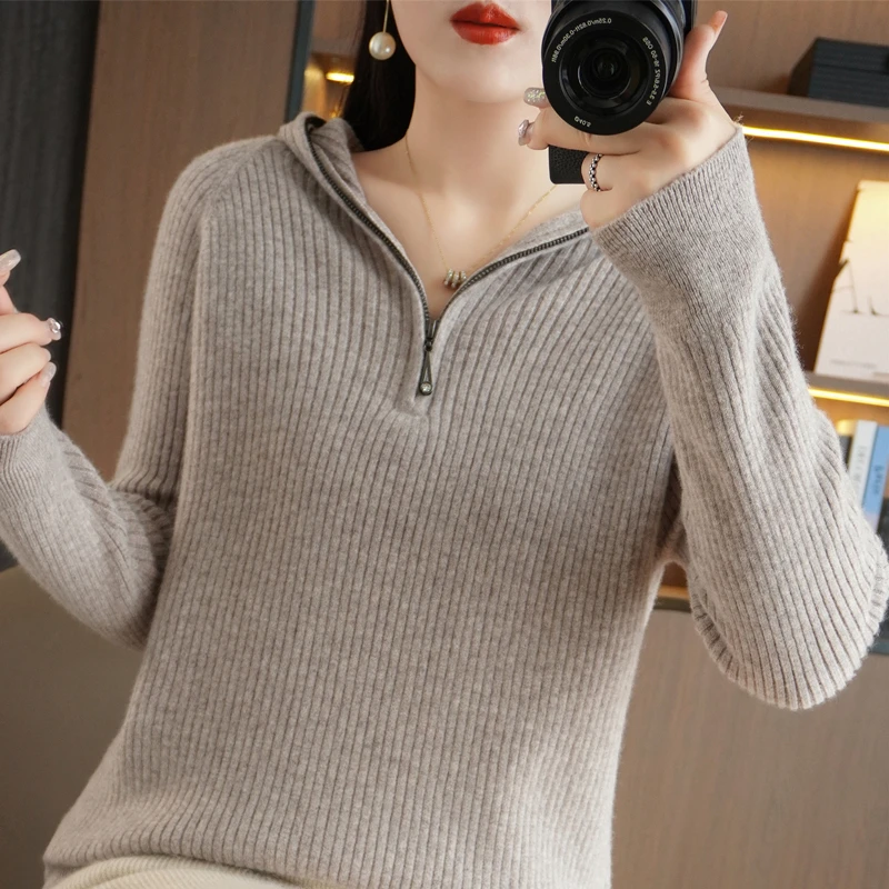 2024 Autumn/Winter Women\'s Cashmere Sweater Hoodie Pullover Bottom Thickened Cashmere Sweater Thickened Sweater Women\'s Top