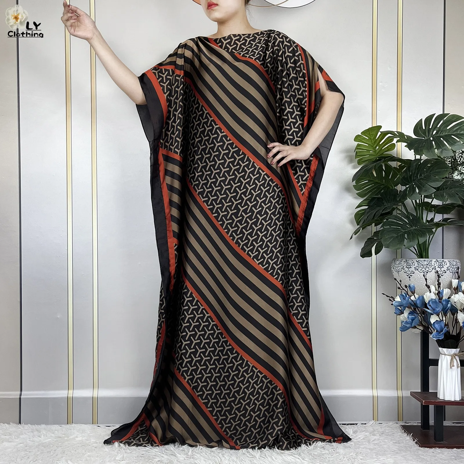 2023New Dubai Evening Dress Fashion Silk Dress For Women Summer Short Sleeve Loose Abaya Maxi African Femme Dress With Headscarf