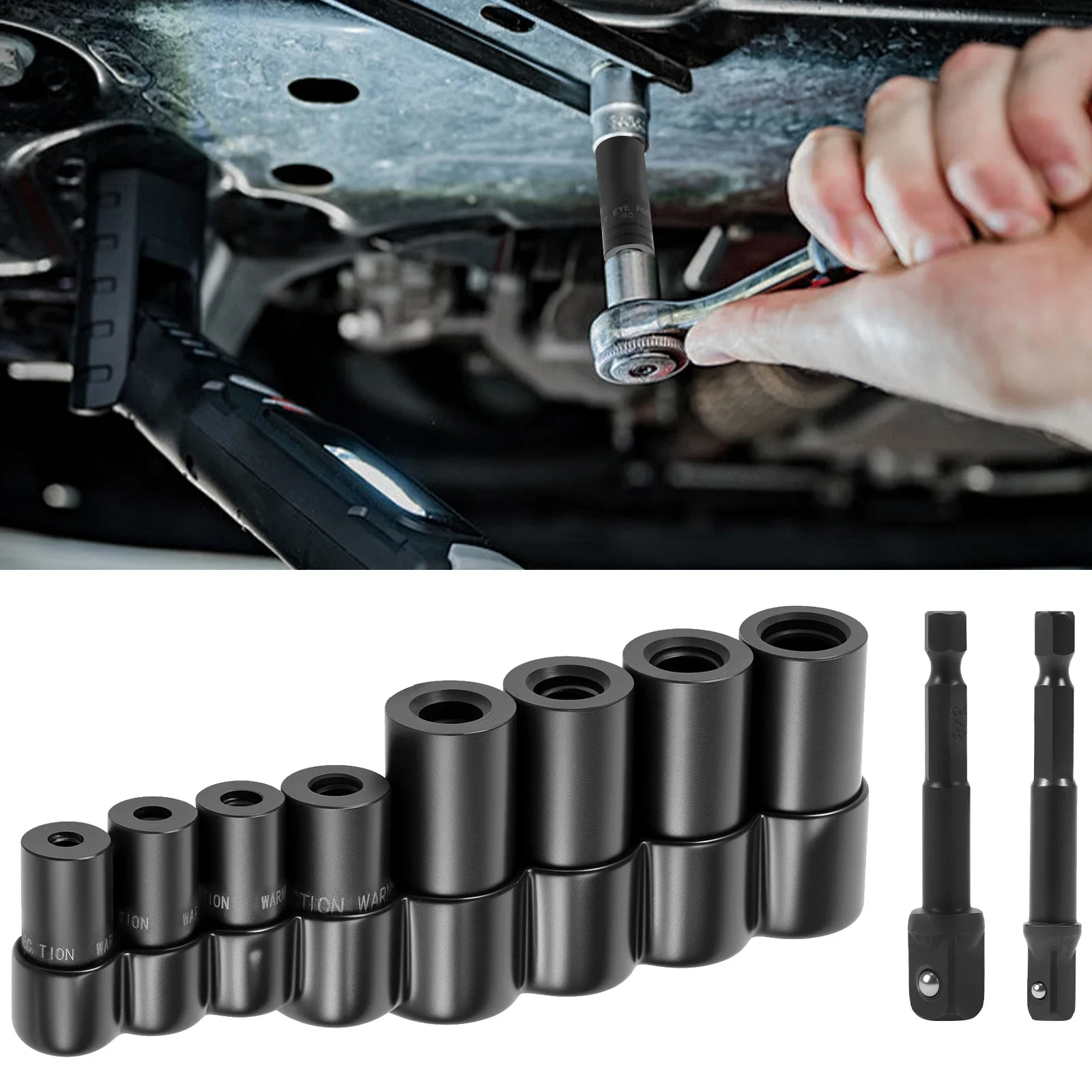 

8Pcs Tap Socket Set 1/4 Inch and 3/8 Inch Drive Tap Holder Socket Kit with Socket Holder for Tight Space Fractional MCTI