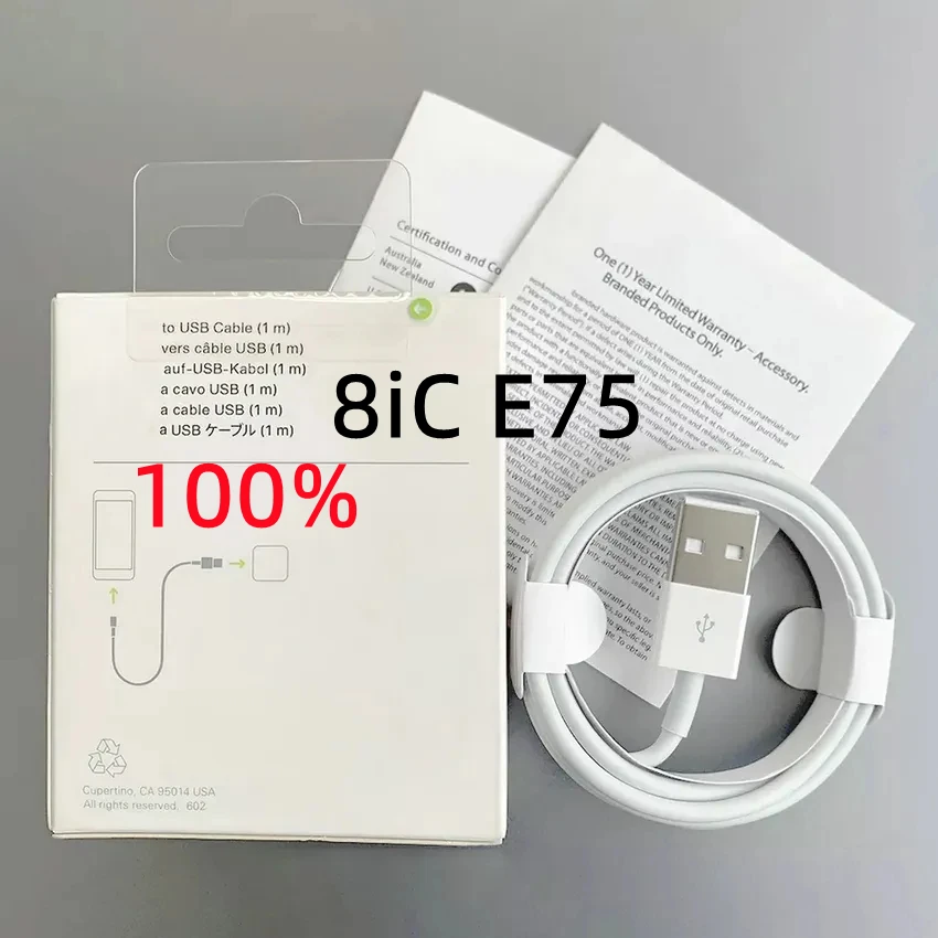 

10pcs/Lot Original 8iC E75 Fast Charger USB Cable for i 7 8 Plus X XR XS1112 13 14 15 Charging Data Cables with Retail Box