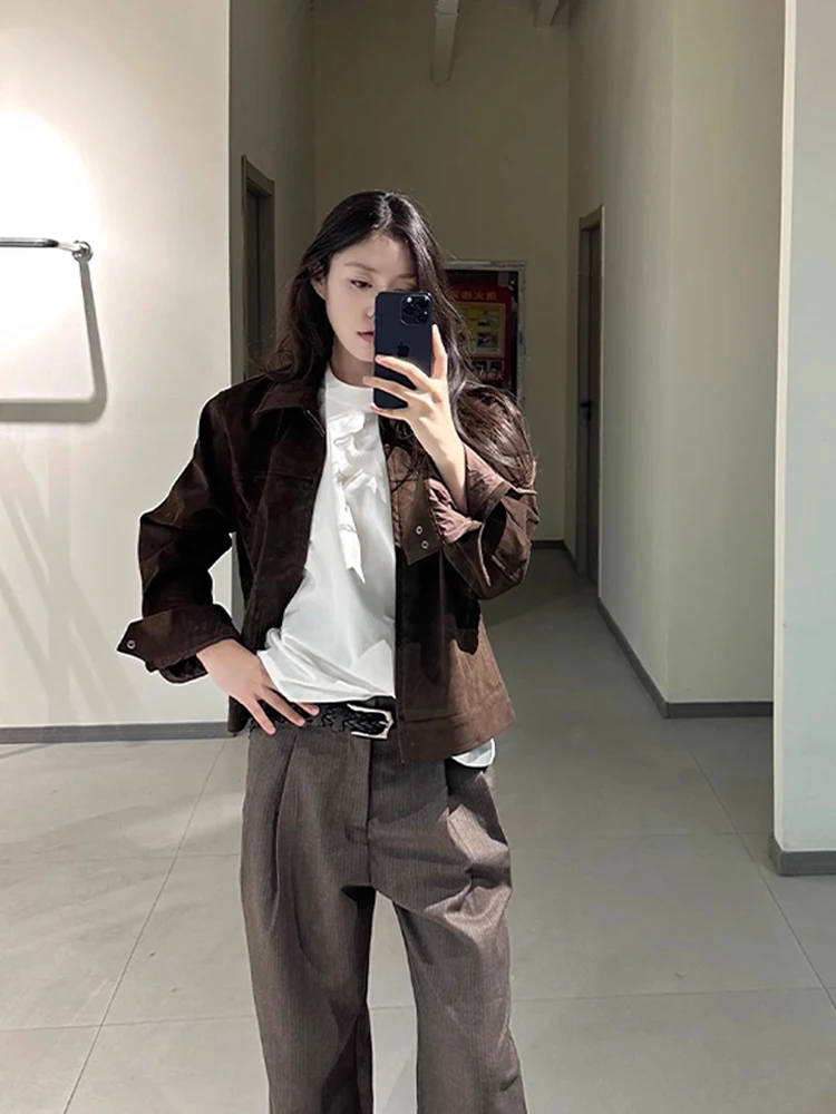 Barn Sle Suede ort Workwear Jaet ex Stand Collar Retro American Baseball Coat Zipper Closure Loose Fit Outerwear view 3