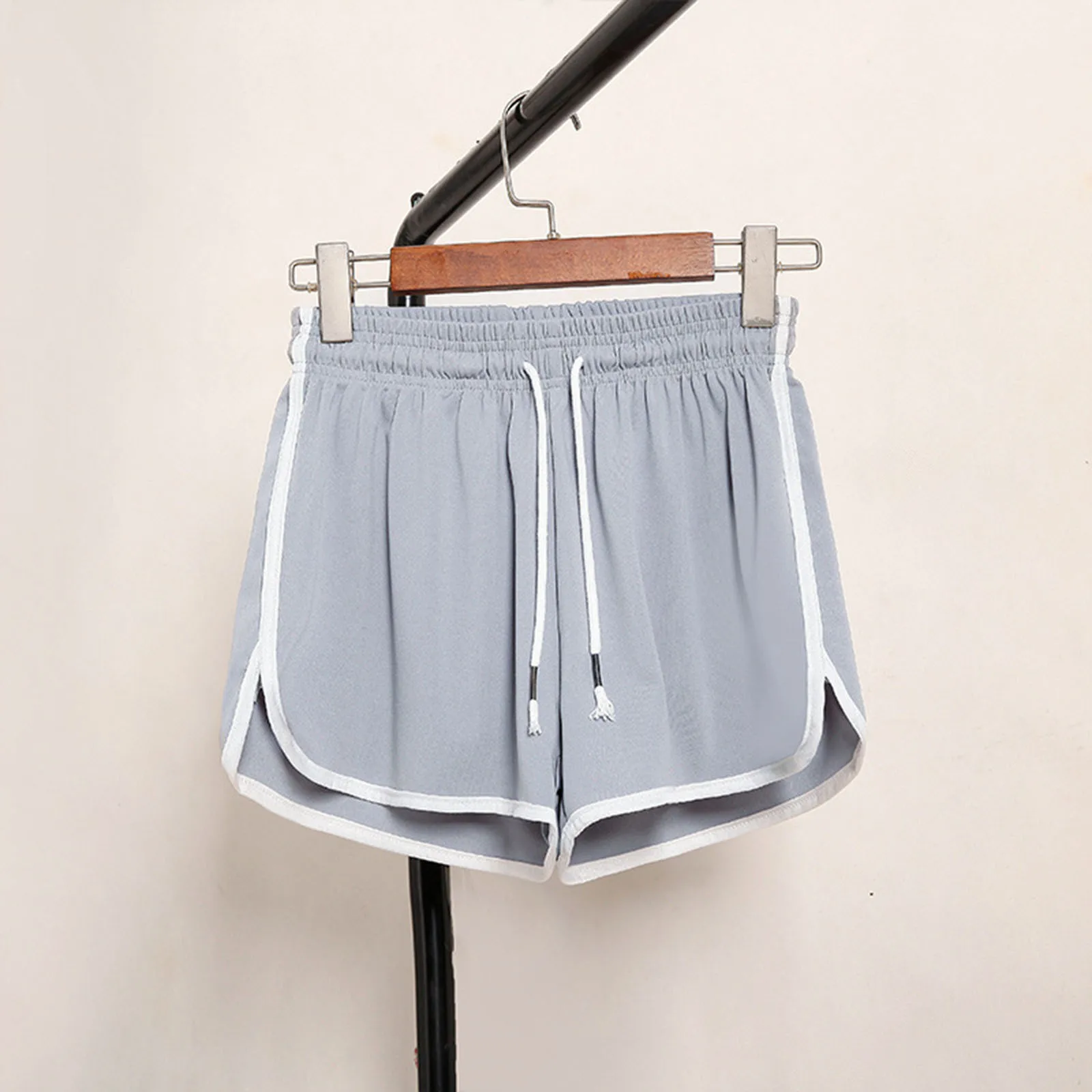 Shorts soltos com cordão feminino, bloqueio de cores, renda, elástico na cintura, bolso, confortável, casual, feminino, tamanho grande, verão