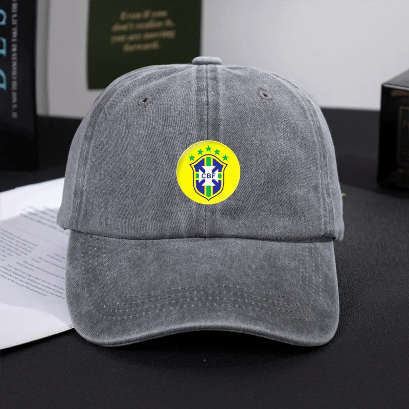 Washed Distressed Baseball Cap Men Women Cotton Vintage Dad Hat Football Crest Style Graphic Print Low Profile Curved Brim