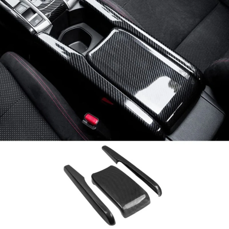 Armrest box panel, divided into left, center and right, carbon fiber pattern, piano black and red carbon fiber pattern