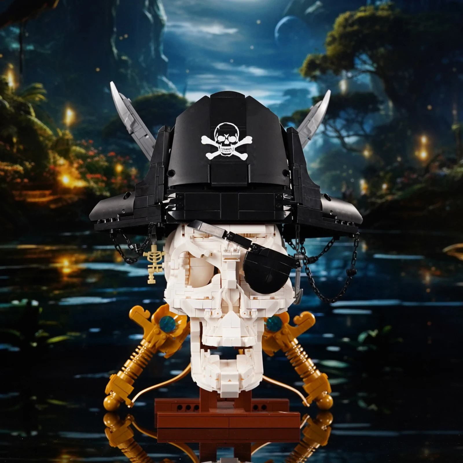 Simulated pirate skull model assembly kit, home toy, decoration, building toy, educational toy, building blocks, birthday gift